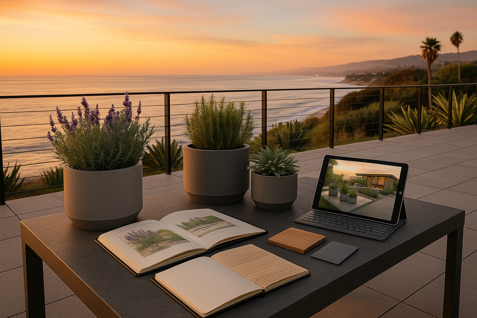 Southern California design studio for landscape and gardens with aromatic plants, from Los Angeles to Santa Barbara, Malibu, Newport Beach